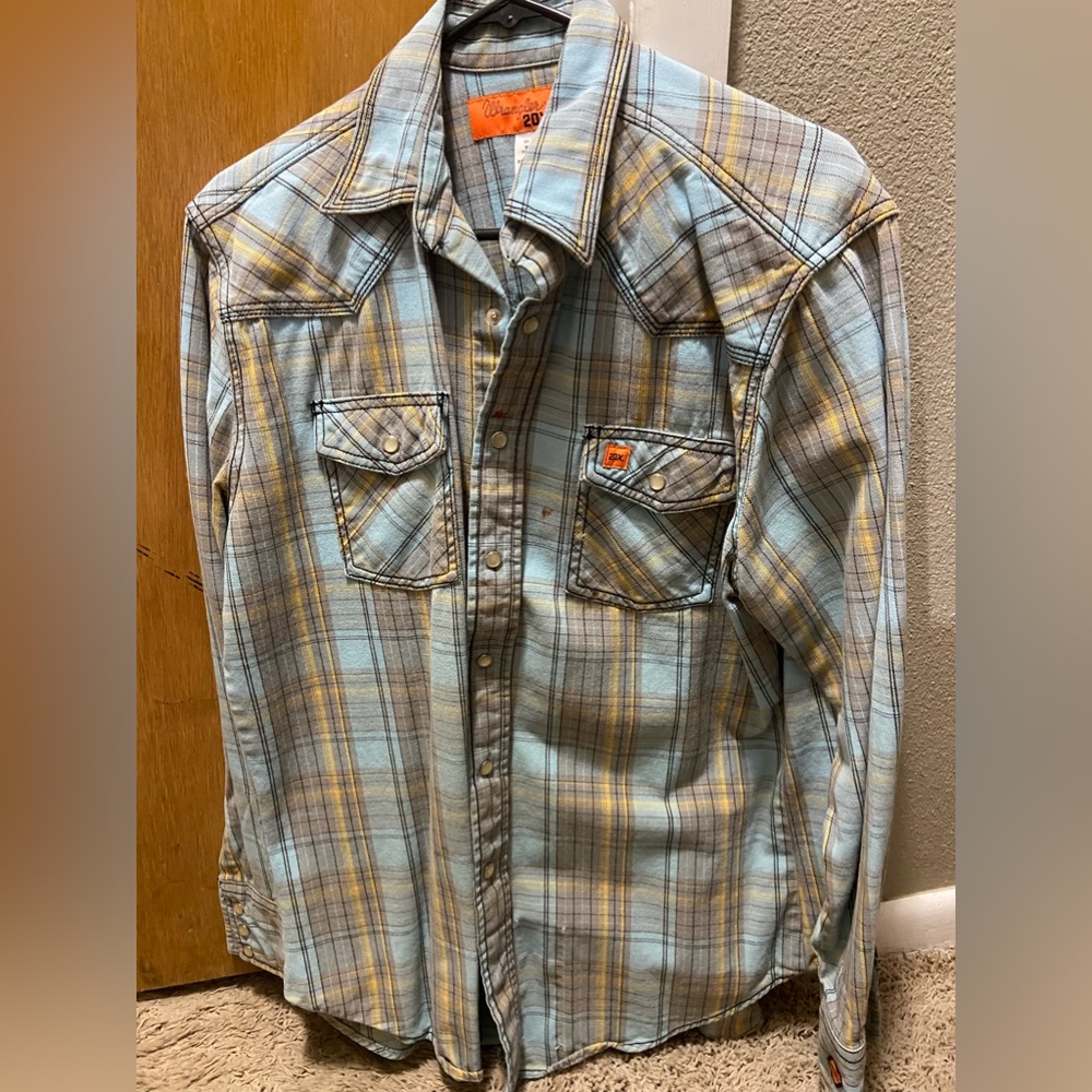 Wrangler FR flame resistant shirt. Some small stains